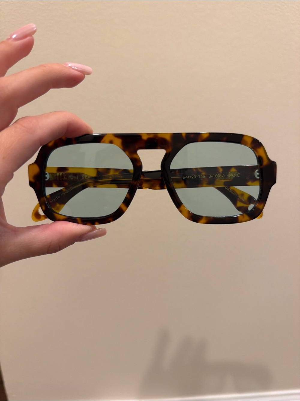 Elisa Johnson Tortoiseshell Square Sunglasses with Green Lenses
